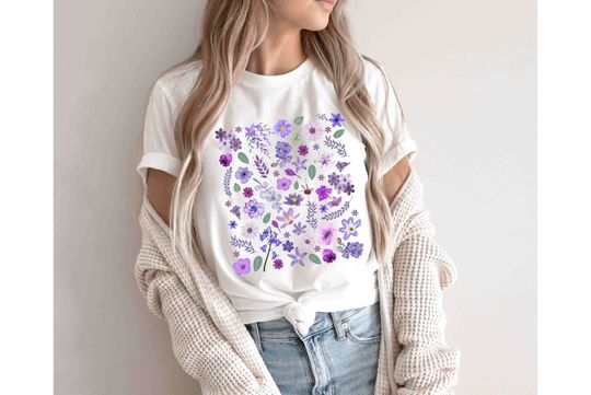 Discover Cottagecore shirt, Purple cottage wild flowers t shirt, Floral T-shirt