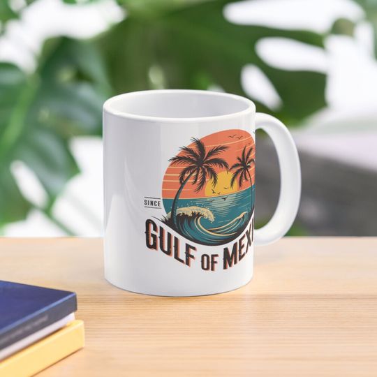 Discover Gulf of Mexico Retro Beach Sunset Palm Trees Ocean Vintage Coffee Mug