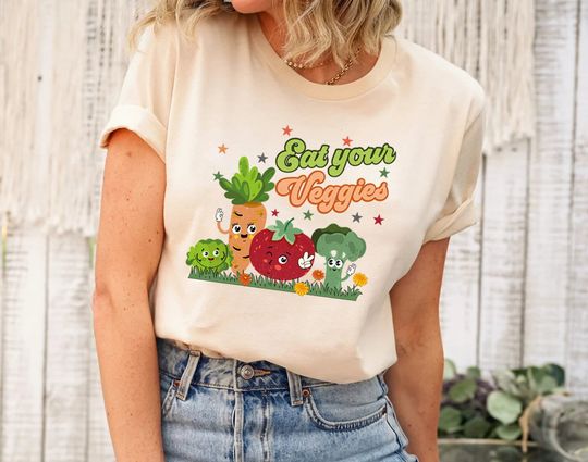 Discover Eat Your Veggies Retro Graphic Shirt, Vegan Shirt, Farmers Market Vegetable Shirt
