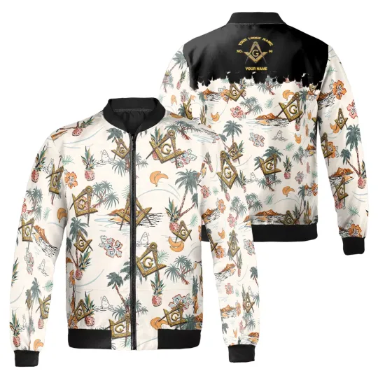 Discover Personalized Masonic Master Mason Tropical Pattern Bomber Jacket