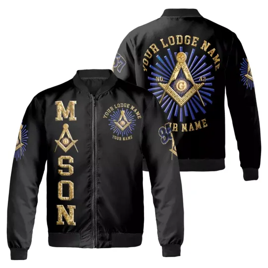 Discover Customized Lodge Name Name and Number Freemasonry Masonic Symbol Unisex Bomber Jacket