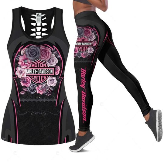 Discover Love motorbike all over printed legging & tank top