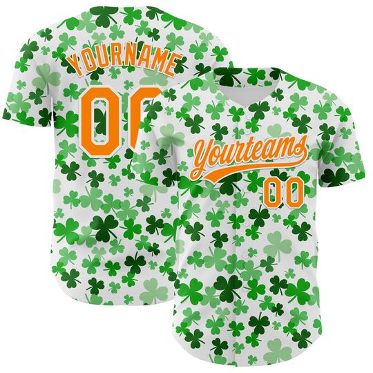 Discover Custom White Bay Orange-Green 3D St. Patrick's Day Shamrock  Baseball Jersey