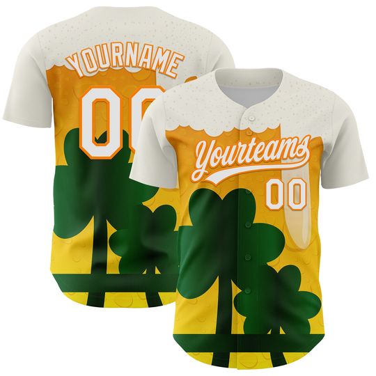 Discover Custom White Bay Orange-Green 3D St. Patrick's Day Shamrock Beer  Baseball Jersey
