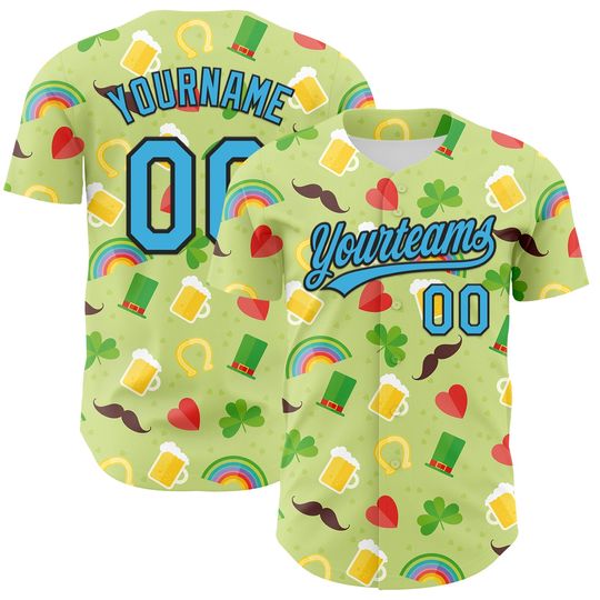 Discover Custom Green Sky Blue-Black 3D St. Patrick's Day Shamrock Beer  Baseball Jersey
