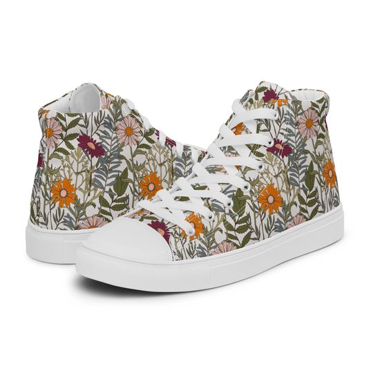 Discover Mens high top canvas shoes - Floral Spring Flower