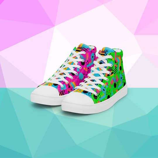 Discover Neon 90s Womens High Top Canvas Shoes, Vibrant Retro High-Top Sneakers