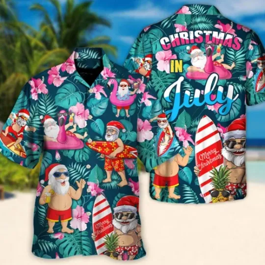 Discover In July Santa Claus Tropical Hawaiian Shirt