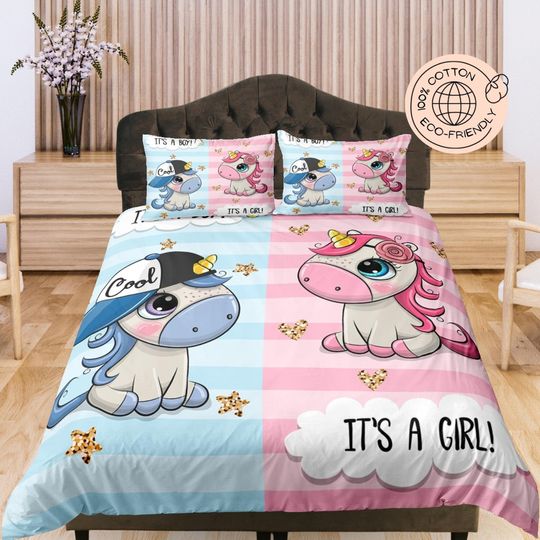 Discover Cute Cotton Duvet Cover Unicorn Quilt Cover, Toddler's Bedroom Bedding Set