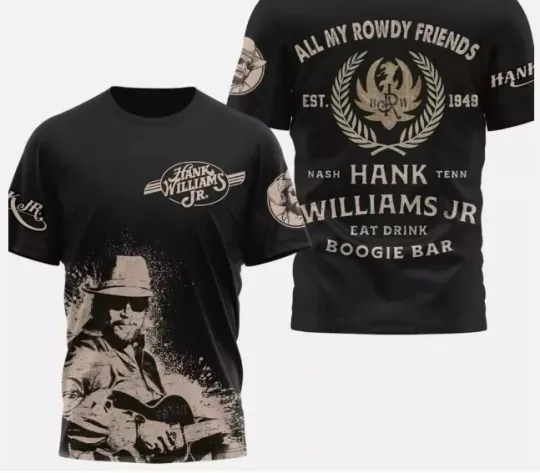 Discover Hank Williams Jr Eat Drink Boogie Bar Fan 3D T-Shirt