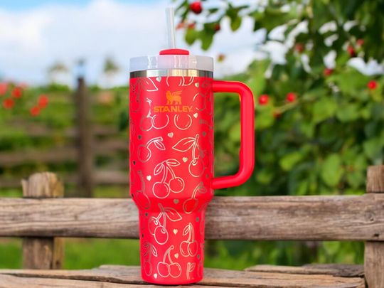 Discover Cherry 40oz Stanley or Generic Laser Engraved Stainless Steel Tumbler