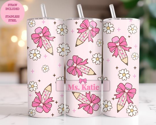 Discover Teacher Coquette Tumbler Personalized, Custom Teacher Name 20 oz Teacher Back to School