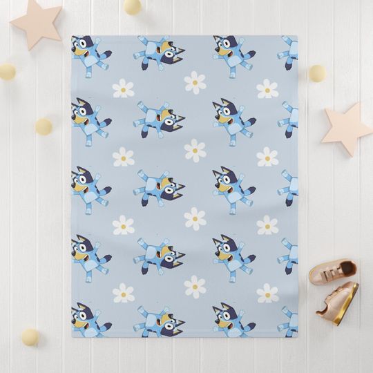 Discover Fleece Blanket, Blue Dog Design Cozy Baby Blanket, Nursery Decor