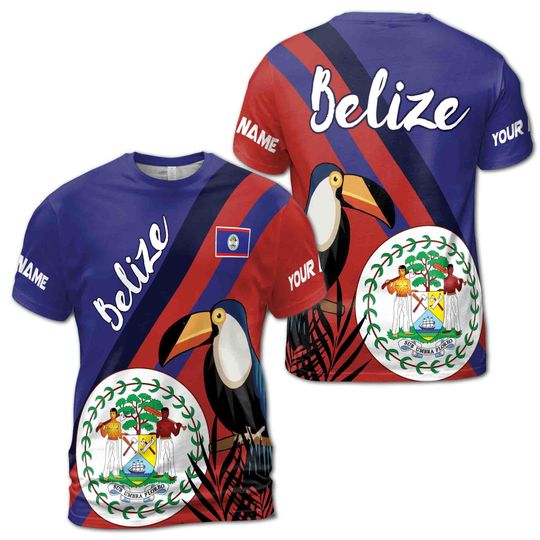 Discover Custom Name Belize Toucan Bird Patriotic Men's T-shirt
