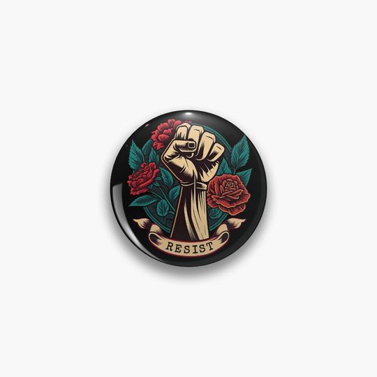 Discover Resist Fascism Raised Rose Fist Pin, Anti Fascist Pin Button