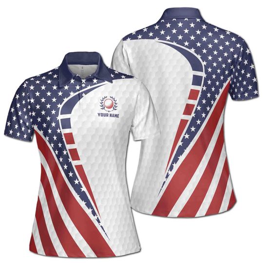 Discover Custom Name Blue Red White America Flag Pattern Polo Shirt