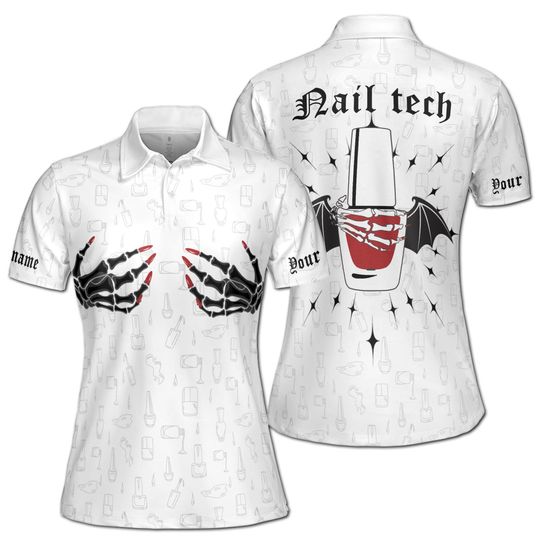 Discover Custom Name Nail Tech Skeleton Hand Got Nails Polo Shirt