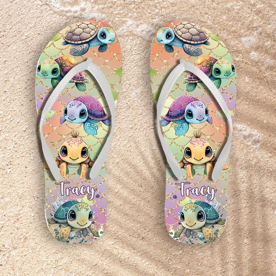 Discover Cute Turtles - Personalized Turtle Flip Flops