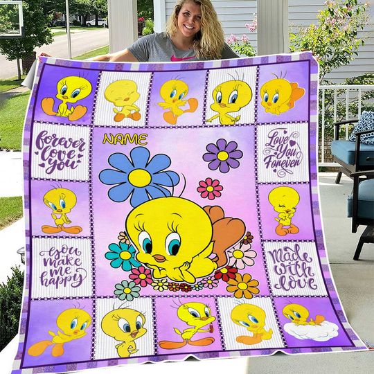 Discover Personalized Tweety Bird Blanket, Custom Name Cartoons Fleece, Sherpa Blanket