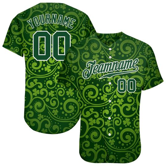 Discover Custom Green Green-White 3D Pattern Design  St. Patrick's Day Baseball Jersey