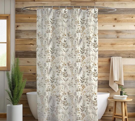 Discover Farmhouse Shower Curtain, Rustic Floral Bathroom Decor, Botanical Design Lavender