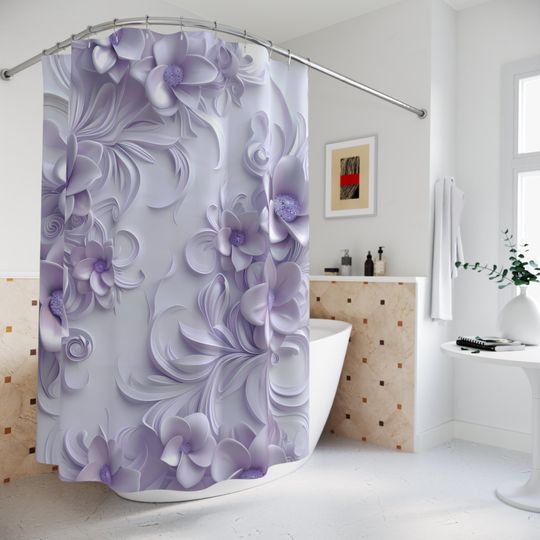 Discover Lavender Majesty 3D Floral Shower Curtain | Floral Bathroom Dcor | Shower Curtain Bath Set