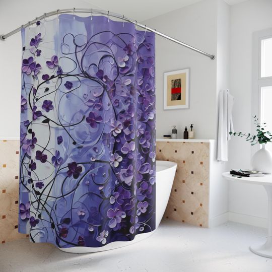 Discover Violet flowers on the vine - Bath Art - bath decor - Shower Curtain