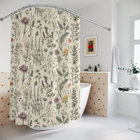 Discover Botanical Shower Curtain | Wildflowers | Cottagecore Shower Curtain