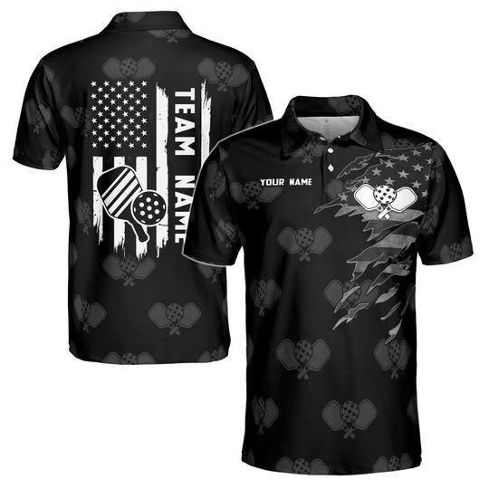 Discover Customized American Flag USA Pickleball Patriotic Player Men's Polo Shirt