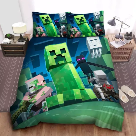Discover Minecraft Monsters Illustration Duvet Cover Set Double Bedclothes Queen