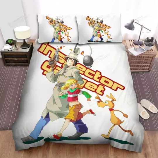 Discover Inspector Gadget With Penny And Brain In Anime Style Duvet Cover Set