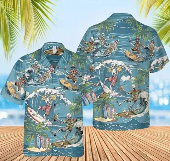 Discover Skeleton Beach Summer Hawaiian Shirt, Tropical Beach Shirt, Funny Hawaiian Shirt