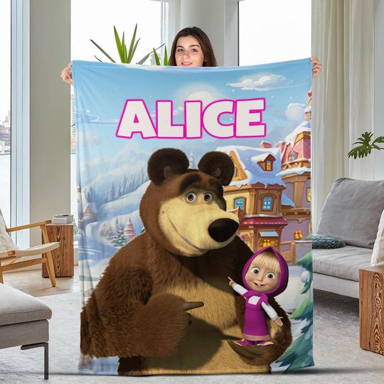 Discover Personalized Marsha and the Bear Blanket, Custom Name Marsha and the Bear