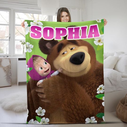 Discover Custom Name Marsha And Bear Blanket, Cute Bear Velvet Blanket, Home Decoration