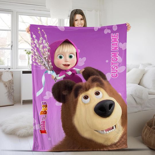 Discover Custom Name Marsha And Bear Blanket, Marsha Bear Cartoon Velvet Blanket