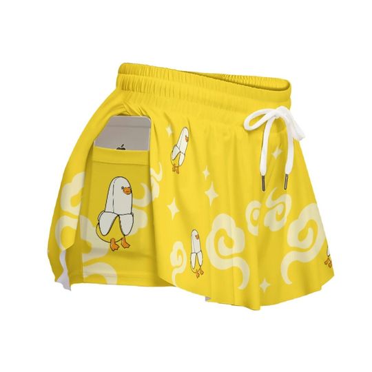 Discover Banana Duck Print Flowy Shorts | Yellow Bottoms | Kawaii Clothes | Funny Gift for Her | Cute Gift