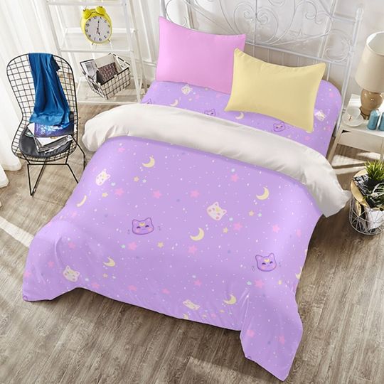 Discover Kitty Stardust | Cute Bedding Set | Kawaii Aesthetic Lilac Bedding | Cat Lover Gift