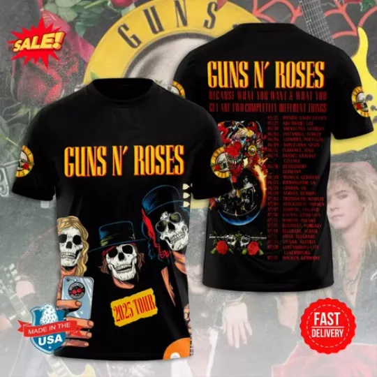 Discover Hot tour new new Gns N Roses 2025 Tour 3D Shirt best hotshirt