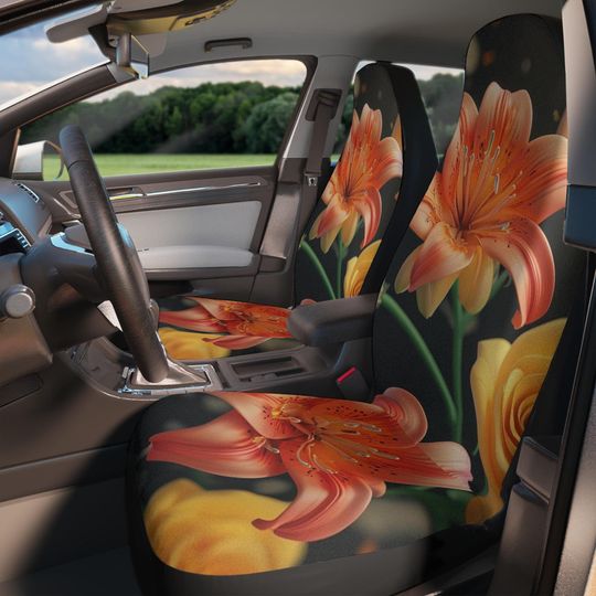 Discover Tiger Lilies and Yellow Roses Car Seat Covers