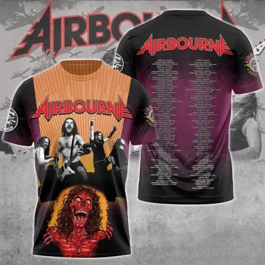 Discover Airbourne band hot T-shirt 3D all size ! hot tour 2025