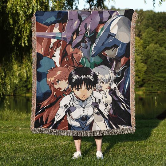 Discover Evangelion Anime Hand Woven Cozy Blanket, Shinji Tapestry