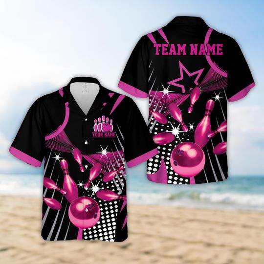 Discover Personalized Name Starburst Dot Pattern Bowling Hawaiian Shirt