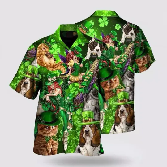 Discover St Patrick's Day Hawaiian Shirt, Irish Cat Girl St Patrick's Day Green Light