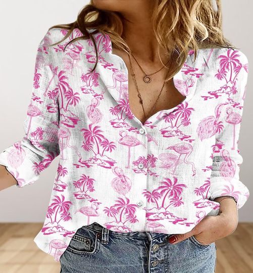 Discover Flamingo Shirt, Flamingo Linen Shirt, Pink Flamingo Shirt, Animal Lover Shirt