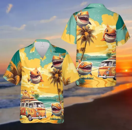 Discover Tropical Funny Shark In Summer Hawaiian Shirt