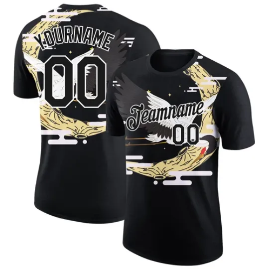 Discover Custom Black White 3D Pattern Design Animal Crane Performance T-Shirt