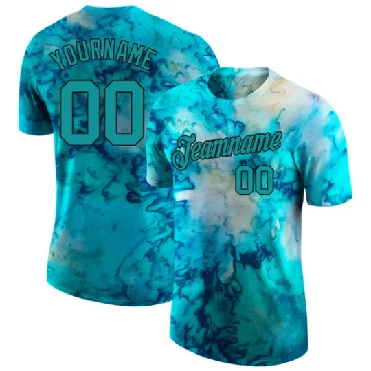 Discover Custom Tie Dye Aqua-Black 3D Performance T-Shirt