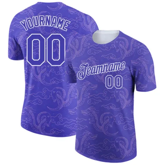 Discover Custom Dark Purple White 3D Pattern Design Dragon Performance T-Shirt
