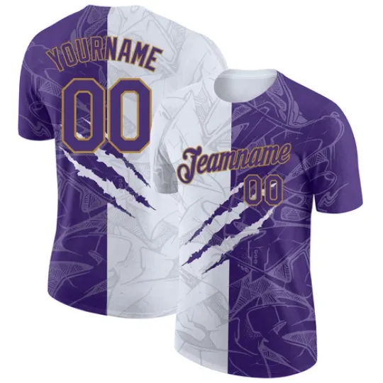 Discover Custom Graffiti Pattern Purple-Old Gold 3D Performance T-Shirt