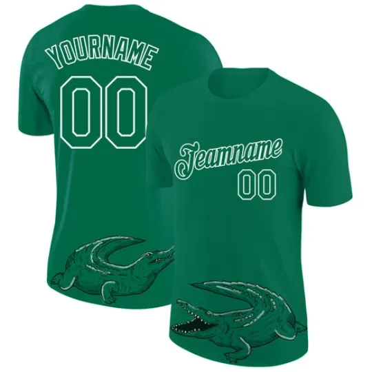 Discover Custom Kelly Green White 3D Pattern Design Crocodile Performance T-Shirt
